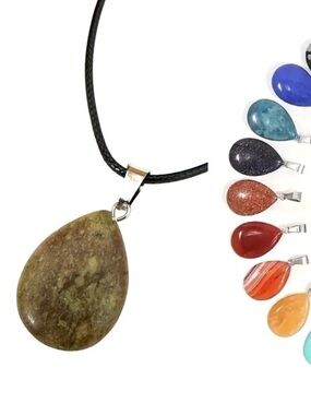 ⭐️ 5 for $25 Natural Stone Water Droplet Pendant Necklace on a Black Cord
